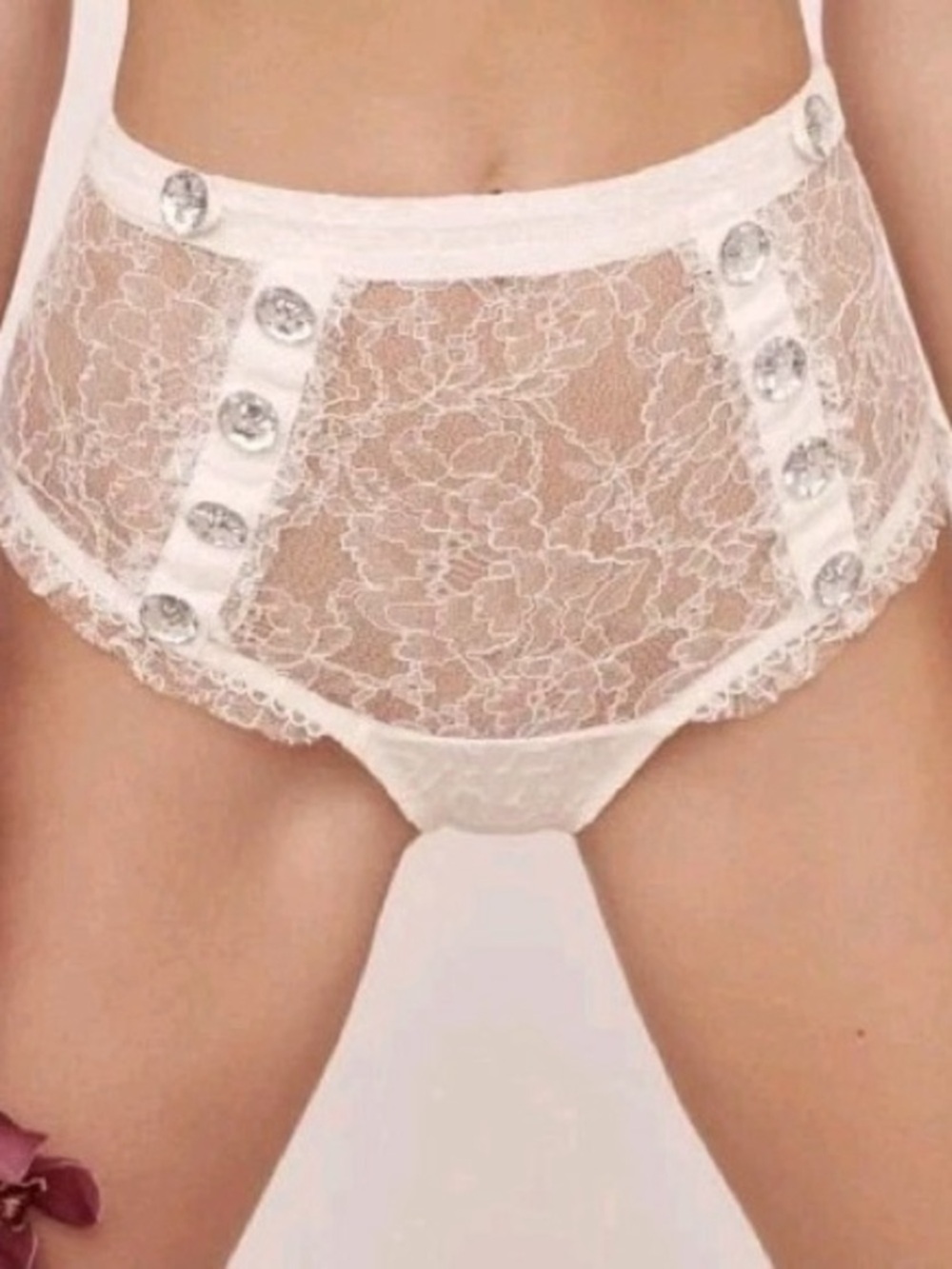 New! For Love & Lemons White Lace Crystal High Waist Thong Small 44098